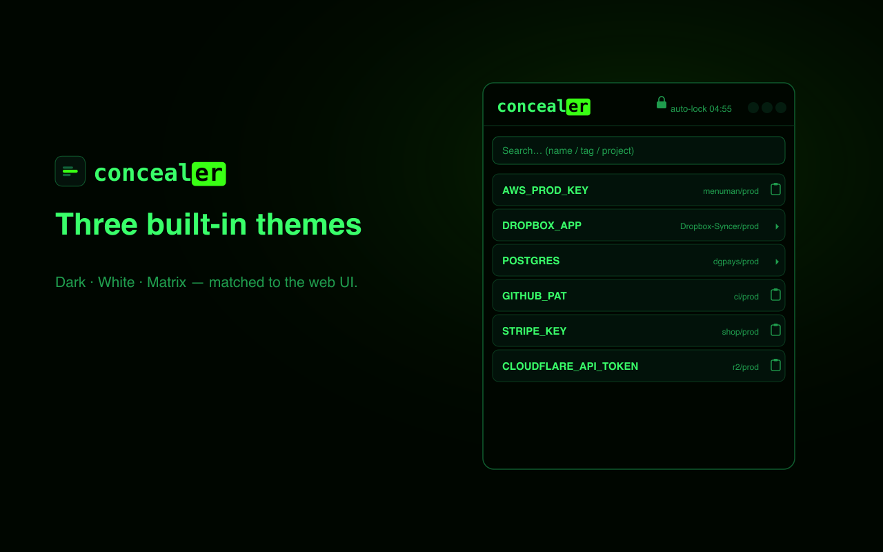 concealer popup — Matrix theme
